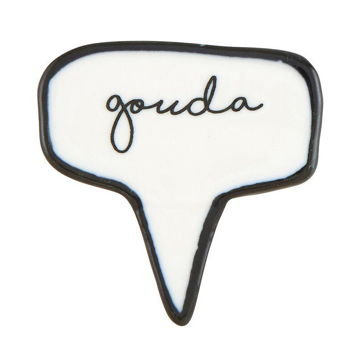 Ceramic Cheese Marker — individual Gouda speech bubble marker in black and white