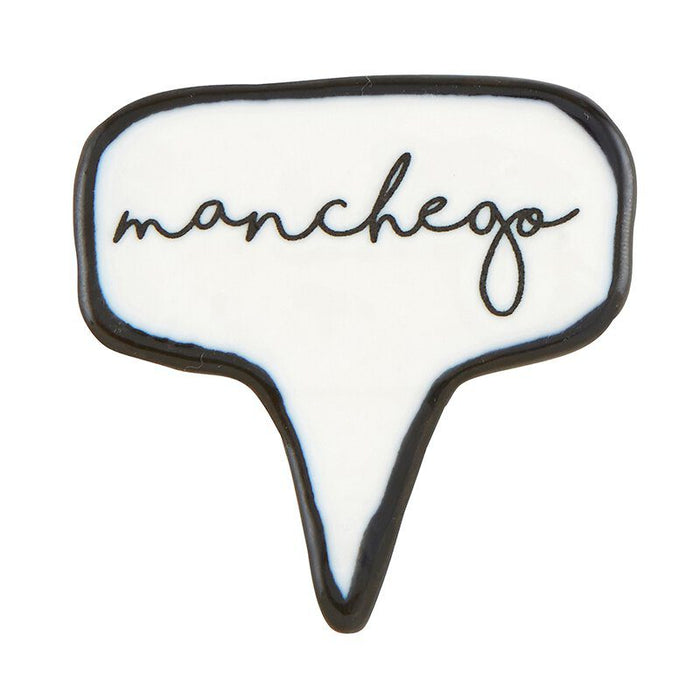  Ceramic Cheese Marker — individual Manchego speech bubble marker in black and white