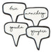 Ceramic Cheese Markers set of 4 — speech bubble shaped ceramic markers labeled Brie, Manchego, Gouda, and Gruyere in black and white