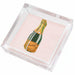 Champagne bottle with 'Bubbly' text on a clear square napkin holder
