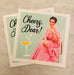 Personalized Cheers Dear cocktail napkins with retro woman illustration