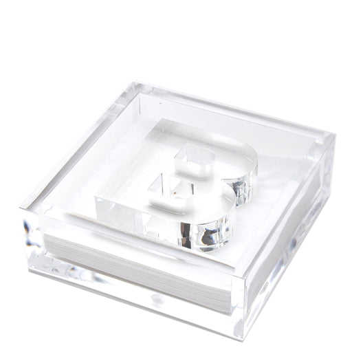 Clear acrylic cocktail napkin holder with monogram initial letter napkin weight