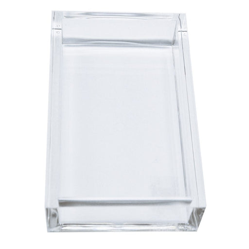 clear lucite guest towel napkin holder with stacked white paper towels, modern acrylic holder for bathroom or entertaining