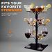 3-tier cocktail tree stand displaying wine, champagne, and cocktail glasses