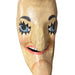 Vintage-style paper mâché crescent moon Halloween bucket with blue eyes, rosy cheeks, and aged cream and gold finish