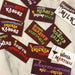 Custom Chocolate Factory food cards with menu items — Willy Wonka party supplies Modern Lola
