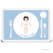 Blue custom French paper doll melamine tray for kids with French table setting words