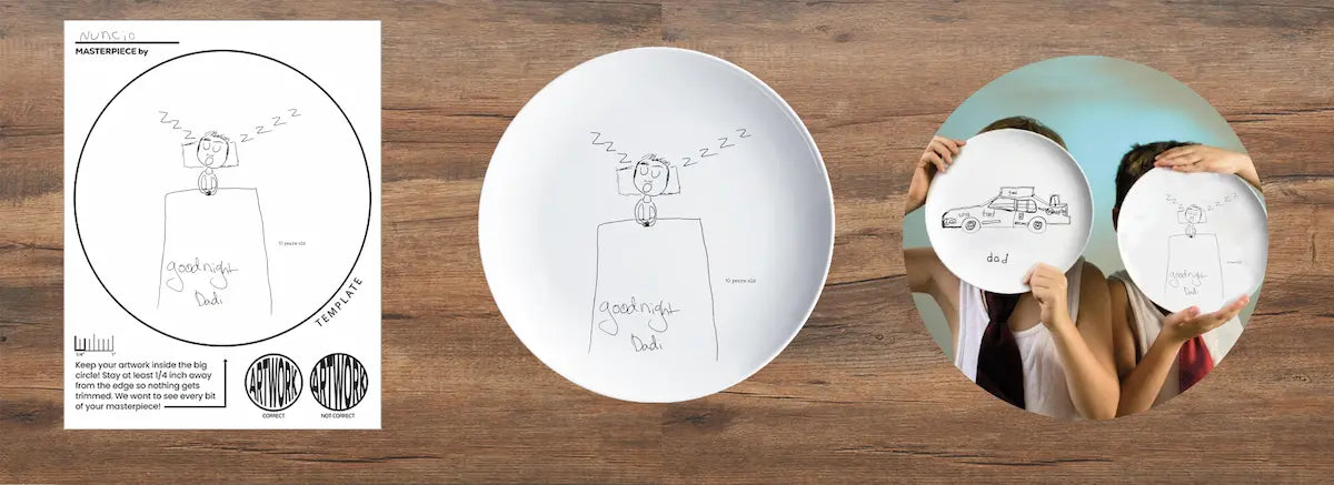 Custom melamine plate with child's artwork drawing — Make a Plate kit for kids