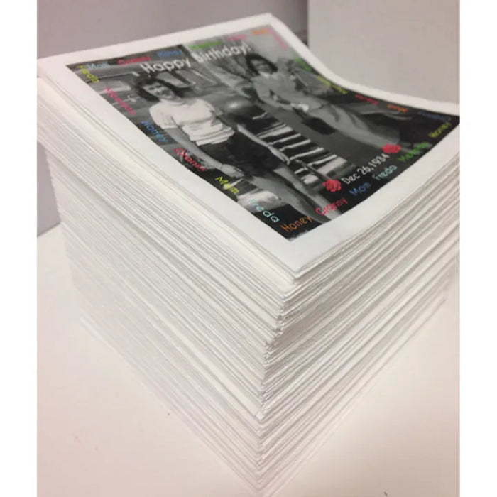 Personalized luncheon napkins with custom black and white photo for birthday party