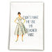 White cocktail towel with vintage teacher artwork and the phrase Don’t Make Me Use My Teacher Voice