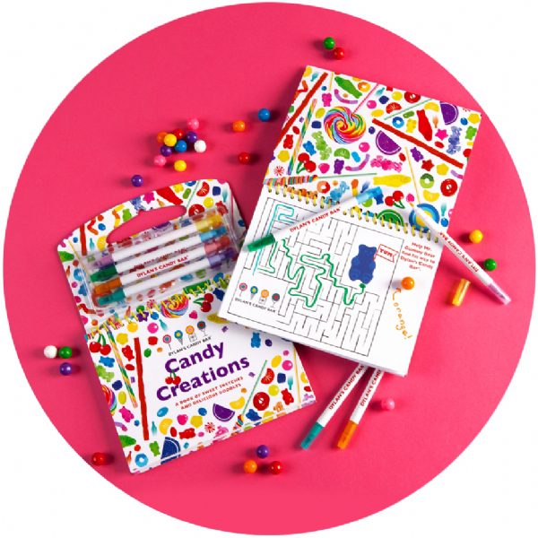 Dylan's Candy Bar Activity Book with markers – candy-themed kids activity set from Modern Lola