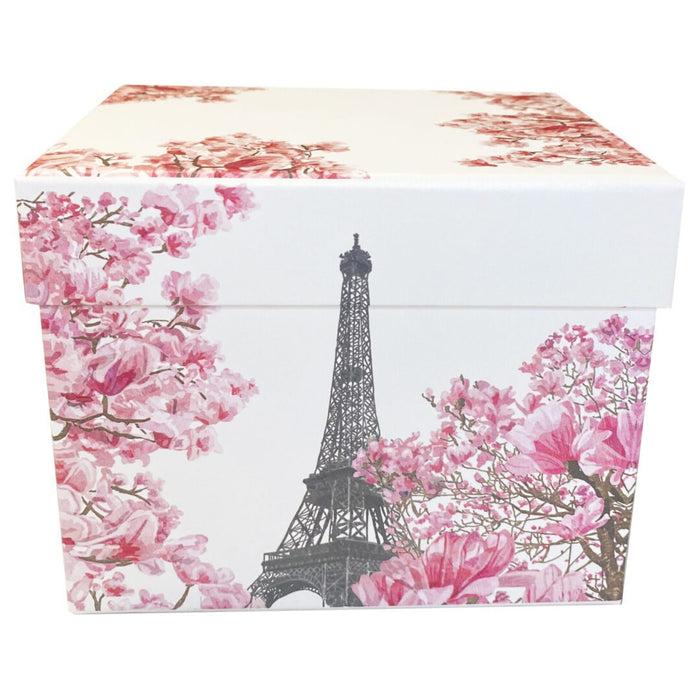 Eiffel Tower Cherry Blossom Ceramic Mug — close-up of matching gift box with Eiffel Tower and pink cherry blossom print