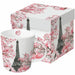 Eiffel Tower Cherry Blossom Ceramic Mug — ceramic mug with Eiffel Tower and pink cherry blossom print, shown with matching gift box