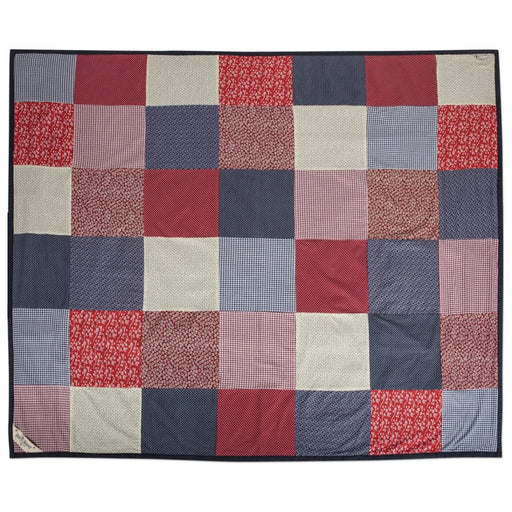 Festival Blanket — fully opened flat lay showing complete red, navy, and cream patchwork quilt pattern