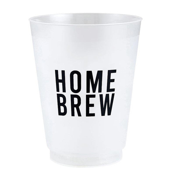 White cup with 'HOME BREW' text on a white background