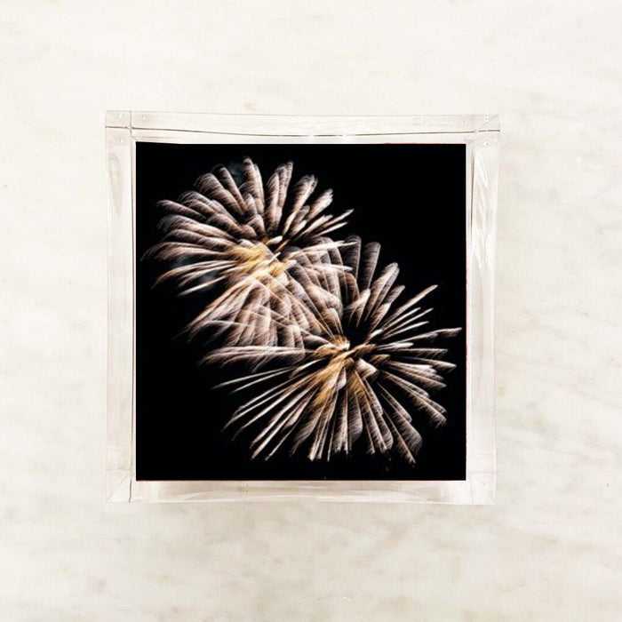 Golden fireworks cocktail napkins with black background and gold burst design for New Year’s Eve, champagne bars, birthdays, and celebrations.