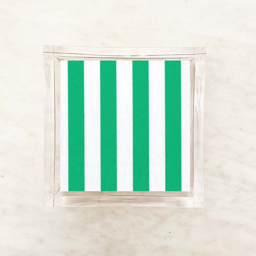 Green and White Wide Stripes Cocktail Napkins