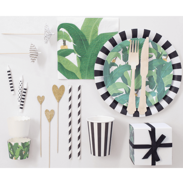 Green banana leaf tropical luncheon paper napkins, 6.5 x 6.5 inch, set of 2 packs
