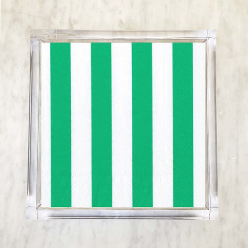Green and White Wide Stripes Luncheon Napkins