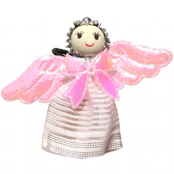 Handmade angel girl ponytail band with pink wings and tiara – girls hair accessory from Modern Lola