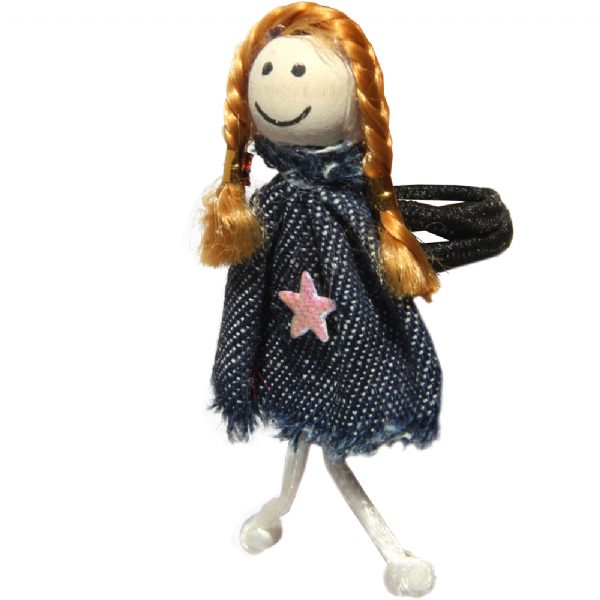 Handmade prairie girl doll ponytail band with red braids and star dress – girls hair accessory from Modern Lola