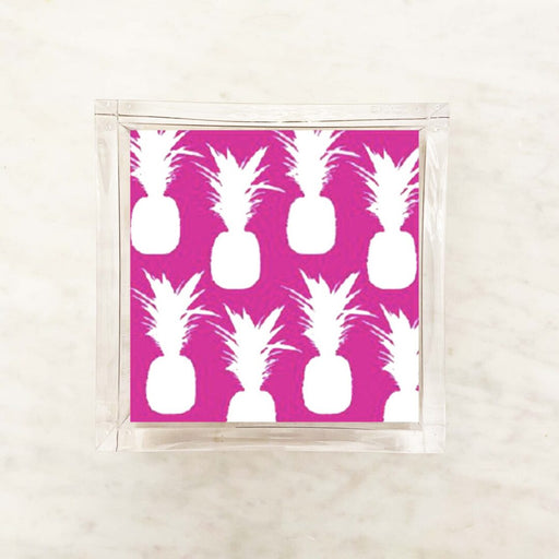 Hot pink and white pineapple cocktail paper napkins, 5 x 5 inch beverage napkins, set of 2 packs
