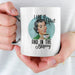 White ceramic coffee mug with vintage lady artwork and the phrase I Like It Hot and in the Morning