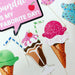 Ice cream photo booth props printable set showing all 10 designs including cones and floats