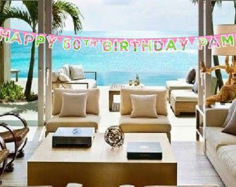 Tropical Flowers Happy Birthday Banner - Personalized