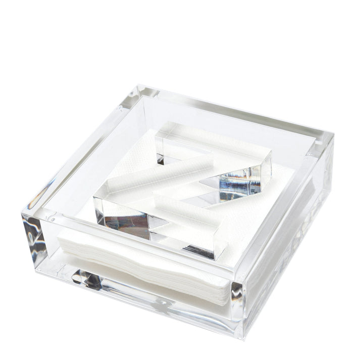 Clear acrylic cocktail napkin holder with monogram initial letter napkin weight