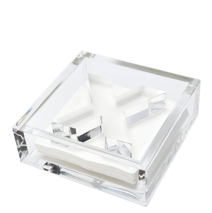 Clear acrylic cocktail napkin holder with monogram initial letter napkin weight