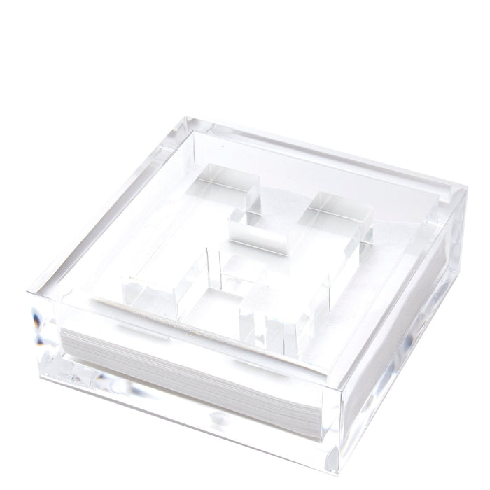 Clear acrylic cocktail napkin holder with monogram initial letter napkin weight