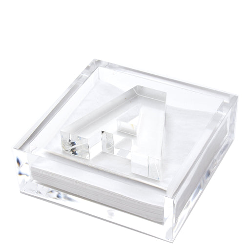 Clear acrylic cocktail napkin holder with monogram initial letter napkin weight