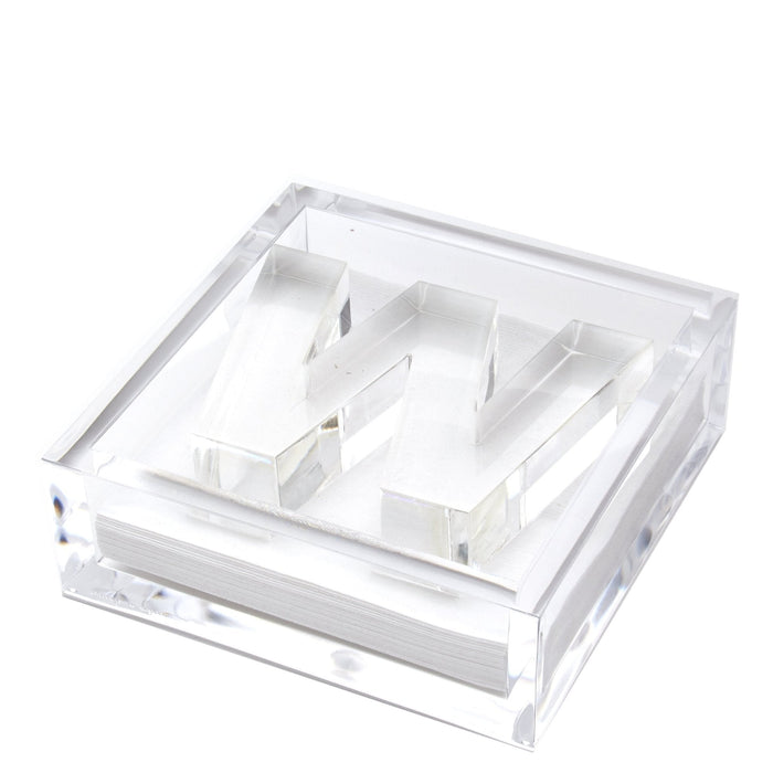 Clear acrylic cocktail napkin holder with monogram initial letter napkin weight