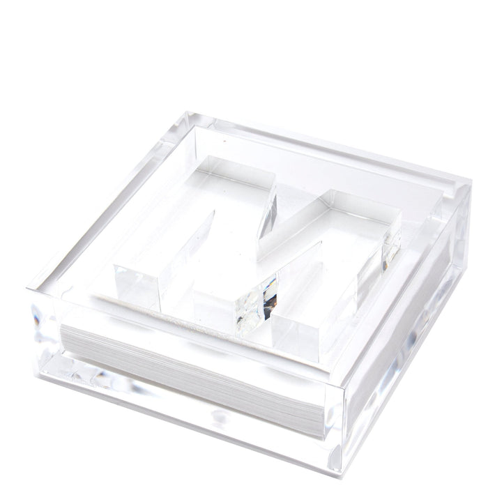 Clear acrylic cocktail napkin holder with monogram initial letter napkin weight