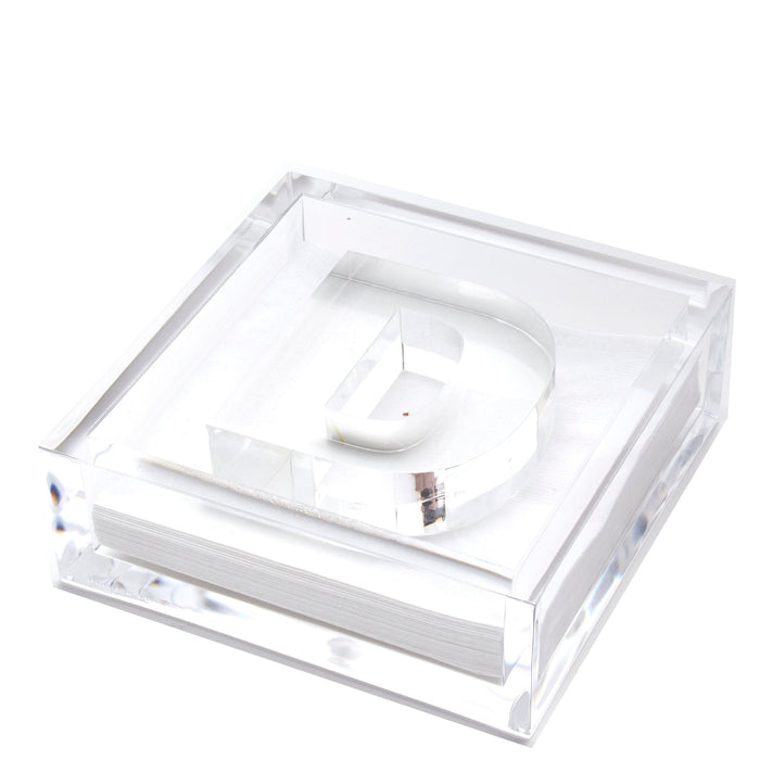 Clear acrylic cocktail napkin holder with monogram initial letter napkin weight