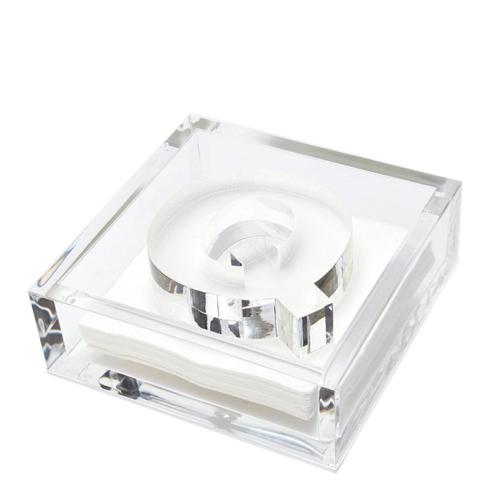 Clear acrylic cocktail napkin holder with monogram initial letter napkin weight