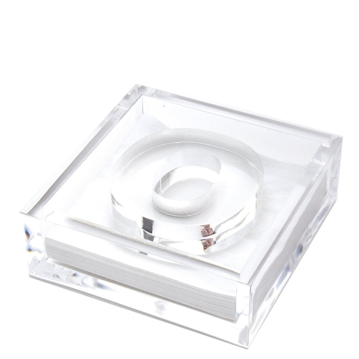 Clear acrylic cocktail napkin holder with monogram initial letter napkin weight