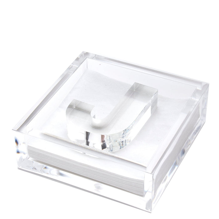 Clear acrylic cocktail napkin holder with monogram initial letter napkin weight