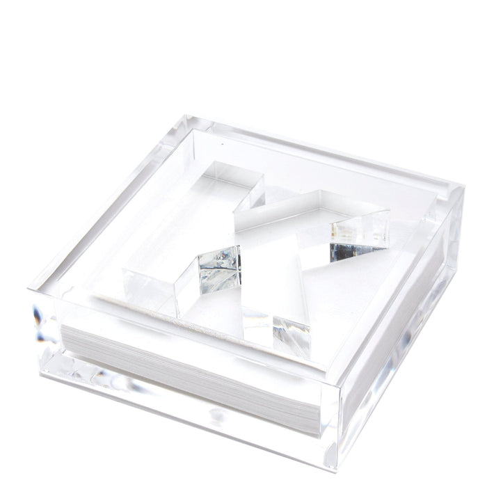 Clear acrylic cocktail napkin holder with monogram initial letter napkin weight