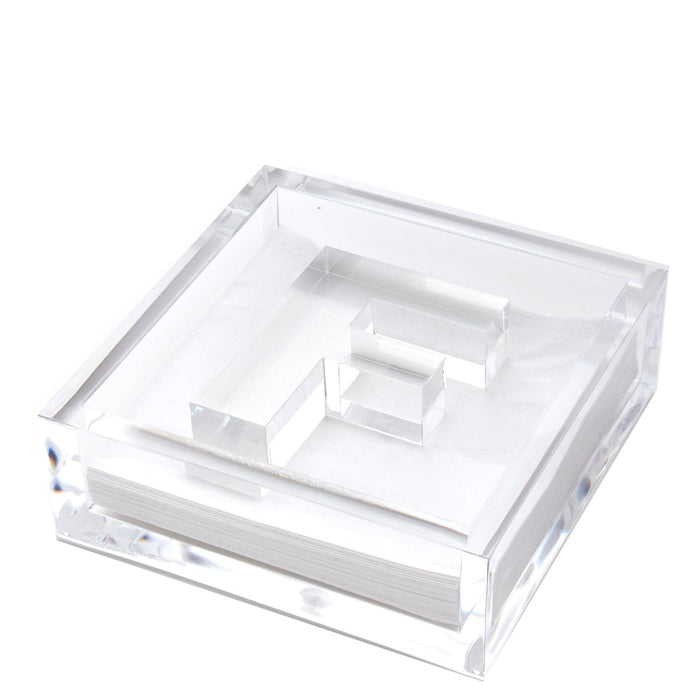 Clear acrylic cocktail napkin holder with monogram initial letter napkin weight