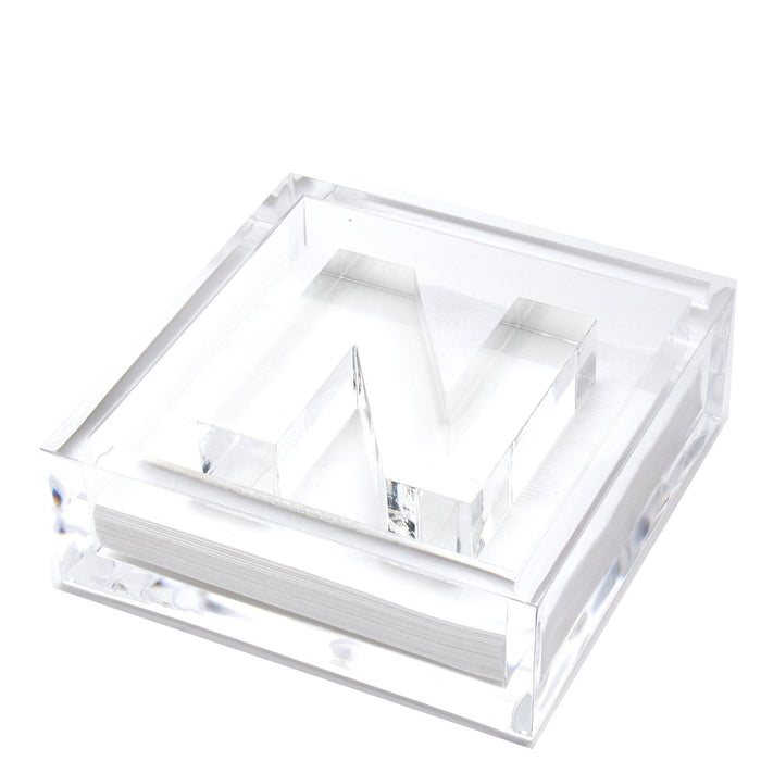 Clear acrylic cocktail napkin holder with monogram initial letter napkin weight