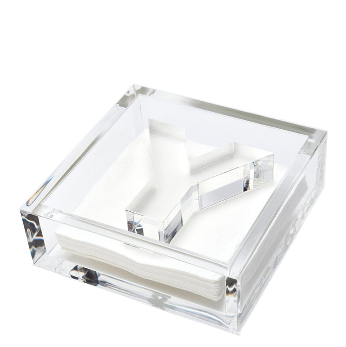 Clear acrylic cocktail napkin holder with monogram initial letter napkin weight