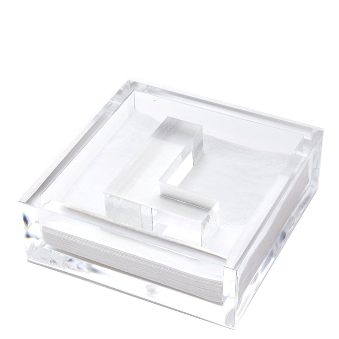 Clear acrylic cocktail napkin holder with monogram initial letter napkin weight