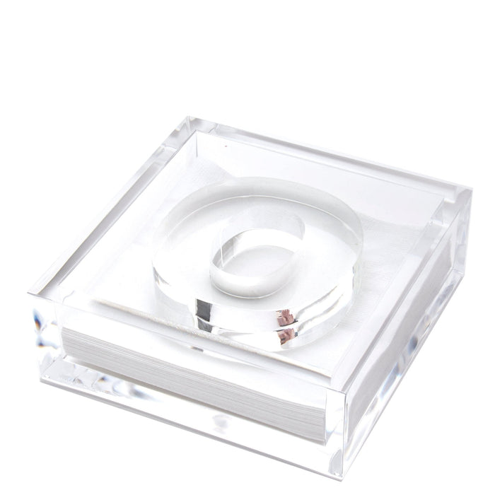 Clear acrylic cocktail napkin holder with monogram initial letter napkin weight