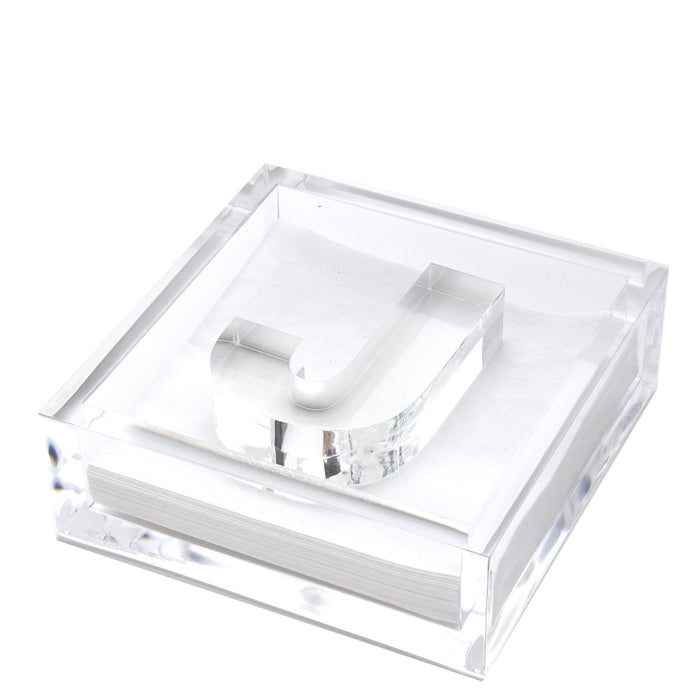 Clear acrylic cocktail napkin holder with monogram initial letter napkin weight