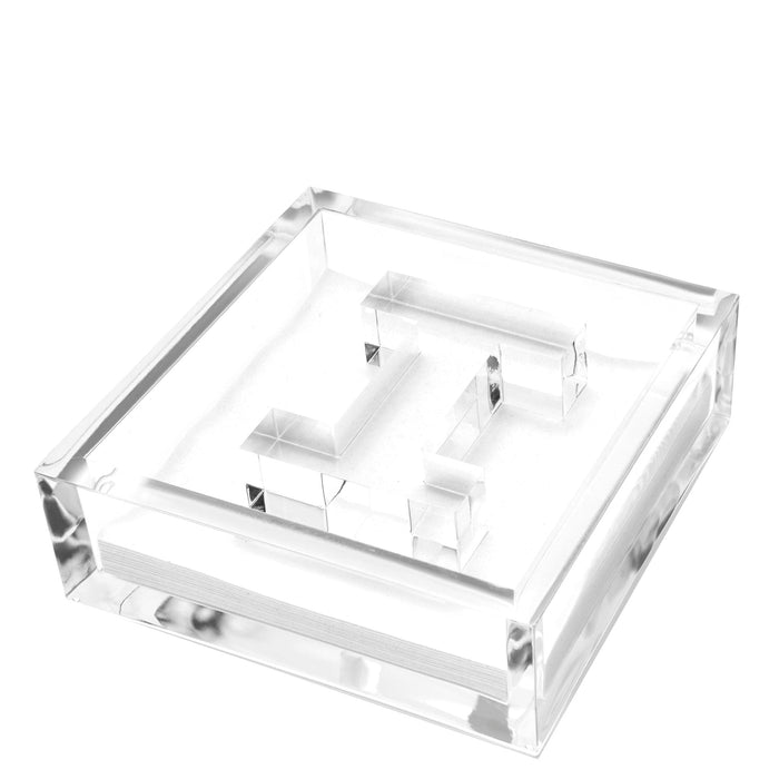 Clear acrylic cocktail napkin holder with monogram initial letter napkin weight