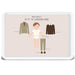 Personalized Ivy Wardrobe melamine tray for kids with chocolate brown sweater on taupe background