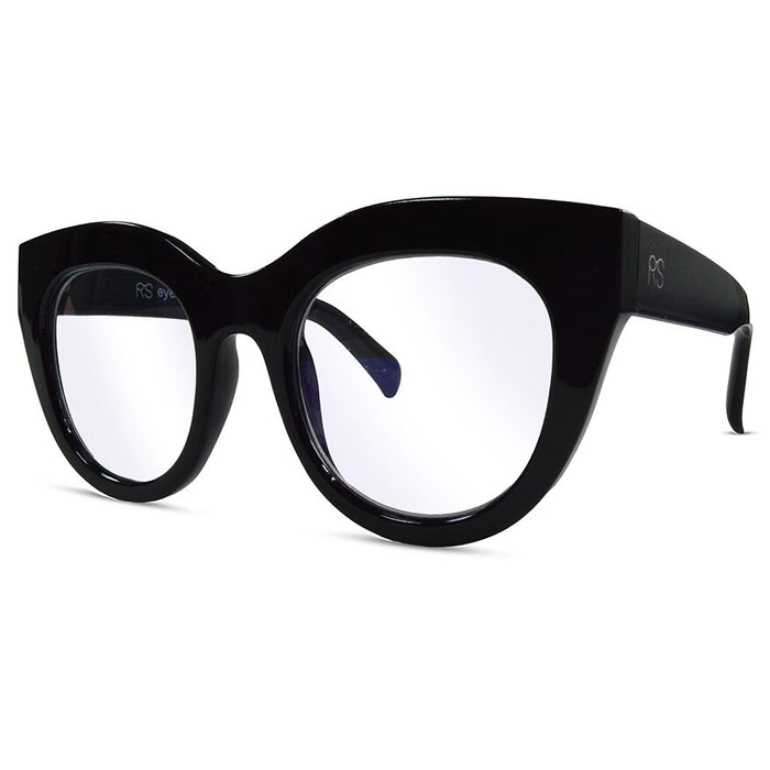 Jackie O Black RS Readers — oversized black polycarbonate reading glasses, available in 1.50, 1.75, and 2.50 magnification