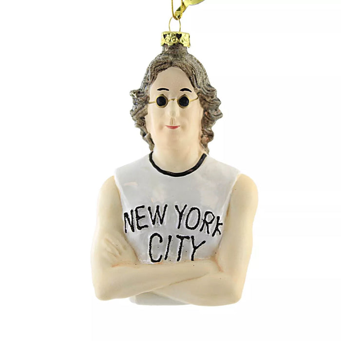 John Lennon New York City Glass Ornament — hand-painted glass Christmas ornament of John Lennon in New York City tank top with gold cap